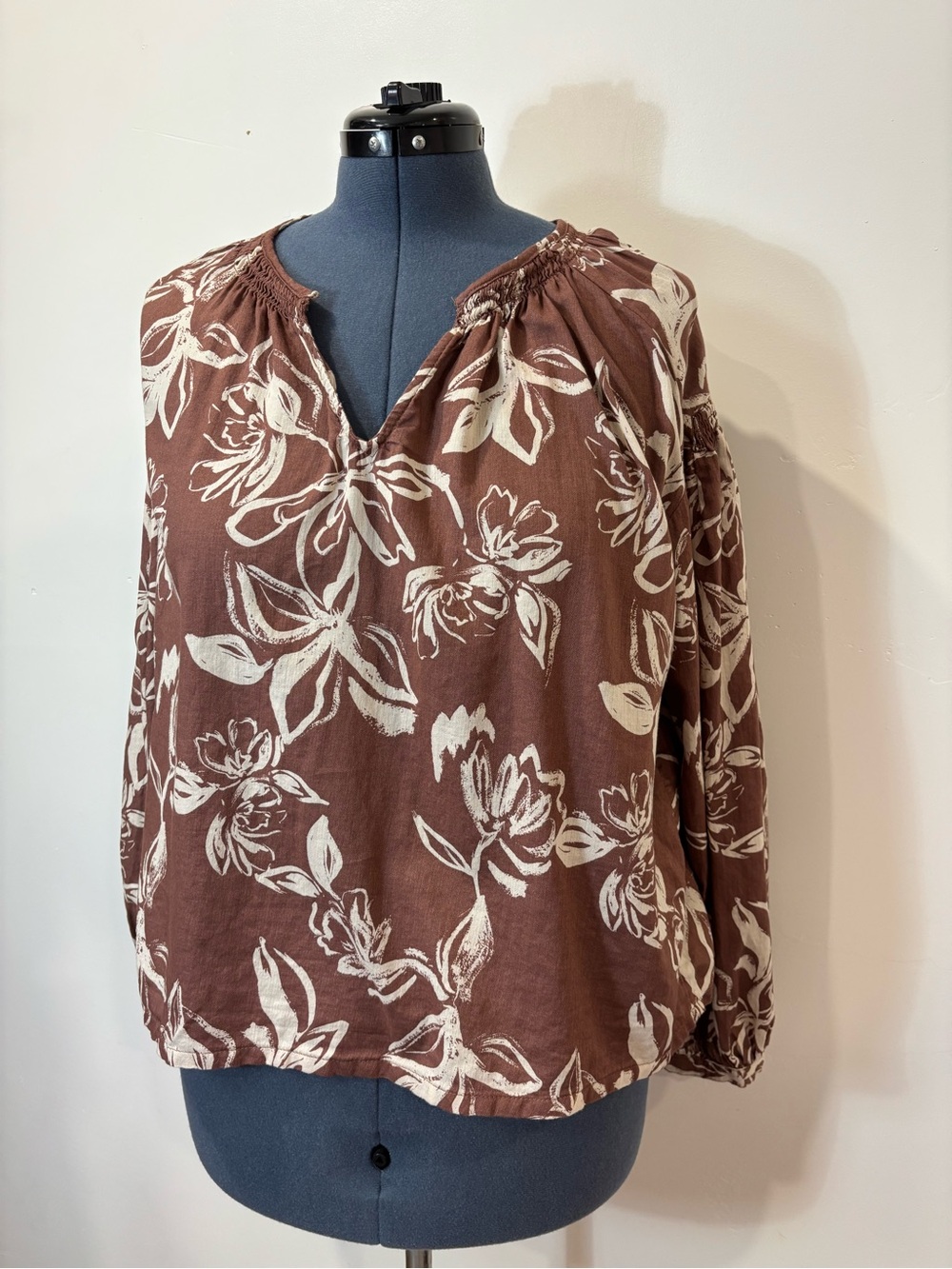 a.n.a Brown Floral Peasant Blouse - 100% cotton